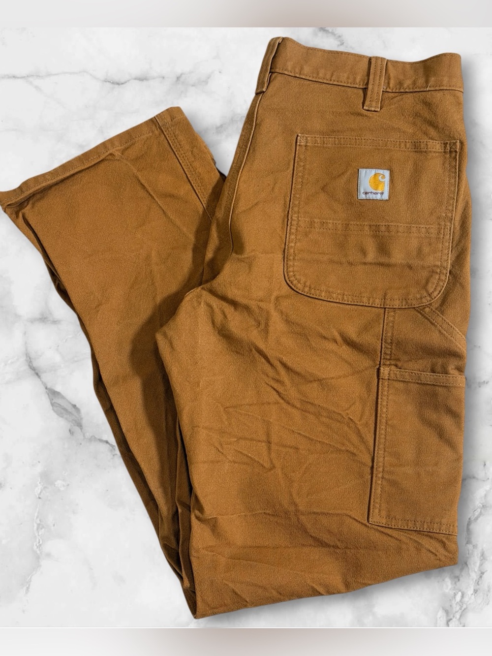 Like New !! Heavy Carhartt Men's Duck Canvas Cargo Pants - Brown/Tan Workwear
